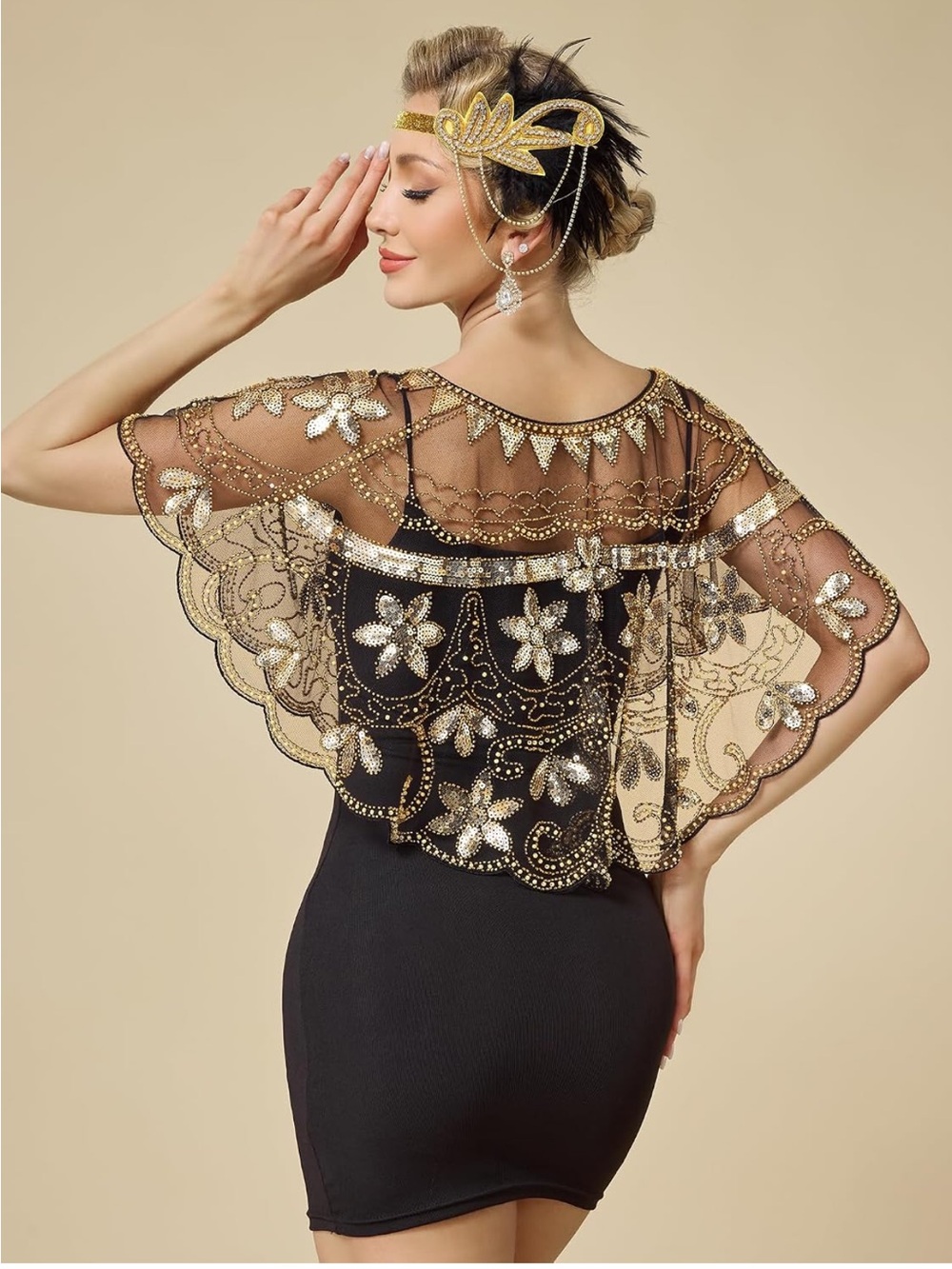 1920s Shawl Wrap Sequin Flapper Gatsby Evening Shawl